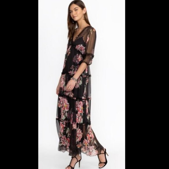 NWT Johnny Was Lizzy Silk Ruffle Maxi Dress Juliette Size Medium - Picture 4 of 15